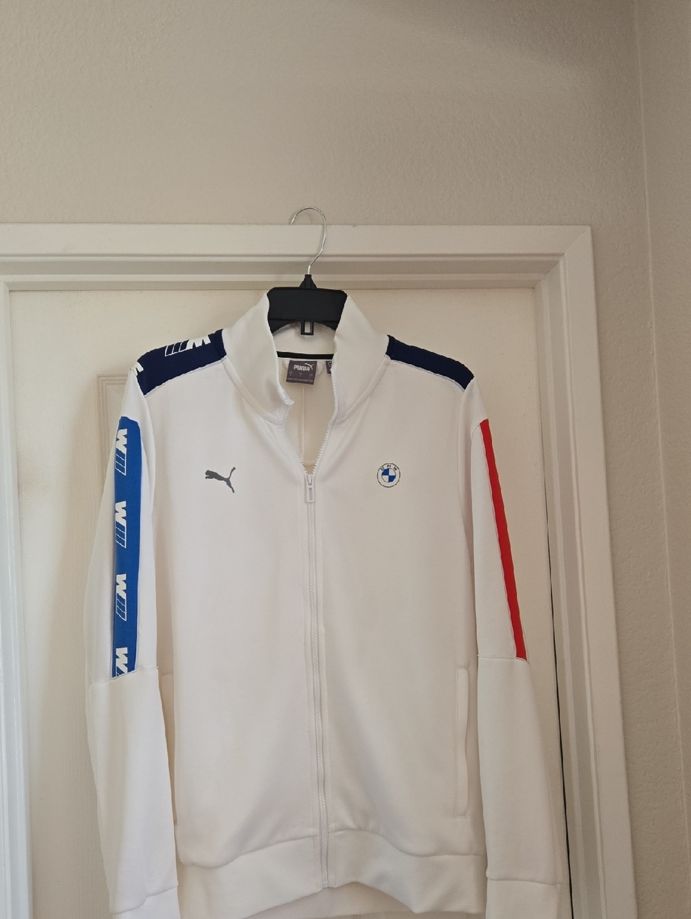 Puma White Track Jacket with Blue and Red Accents
